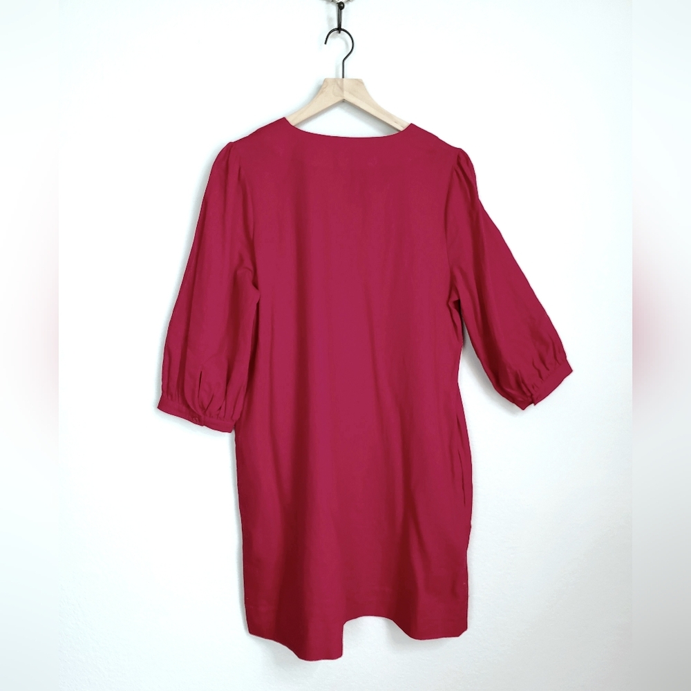 Who What Wear Linen Blend Red Balloon Puff Sleeves Dress, Medium - Picture 8 of 13